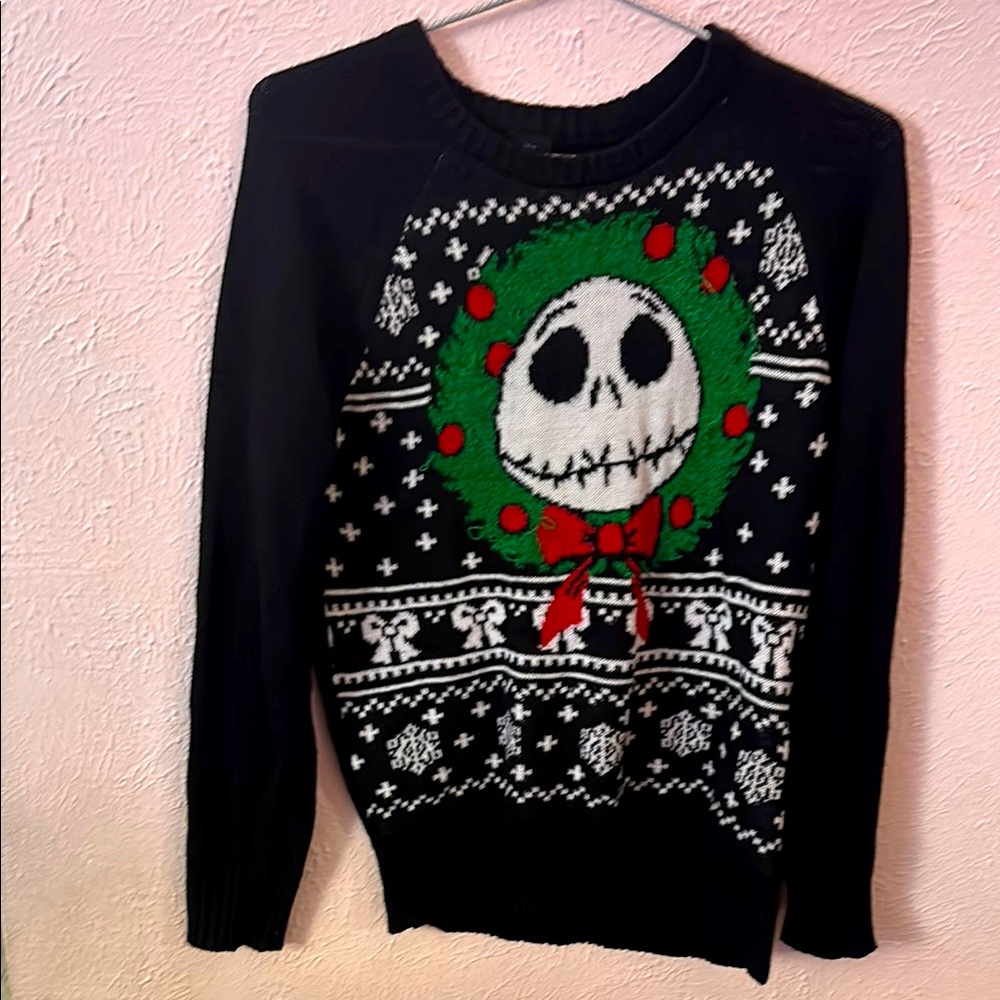 Disney Black and Green Sweatshirt with Jack Skellington Design